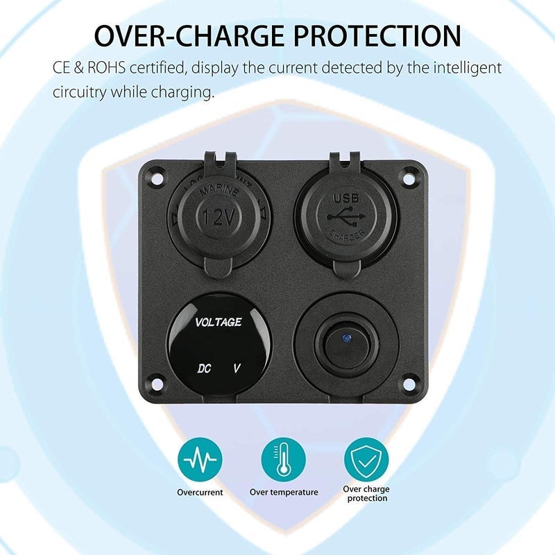 Linkstyle 4 in 1 Charger Socket Panel, 12V 4.2A Dual USB Charger Socket Power Outlet & LED Voltmeter & Cigarette Lighter Socket & LED Lighted ON Off Rocker Toggle Switch for Car Marine Boat RV Truck - Image 3